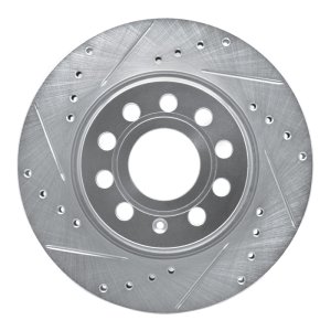 Volkswagen Jetta Brake Rotor (1) - Front Left - R1 Concepts - Drilled & Slotted - Silver - `05-`15